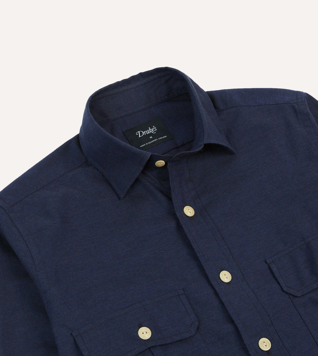 Navy Cotton Flannel Two-pocket Work Shirt – Drakes