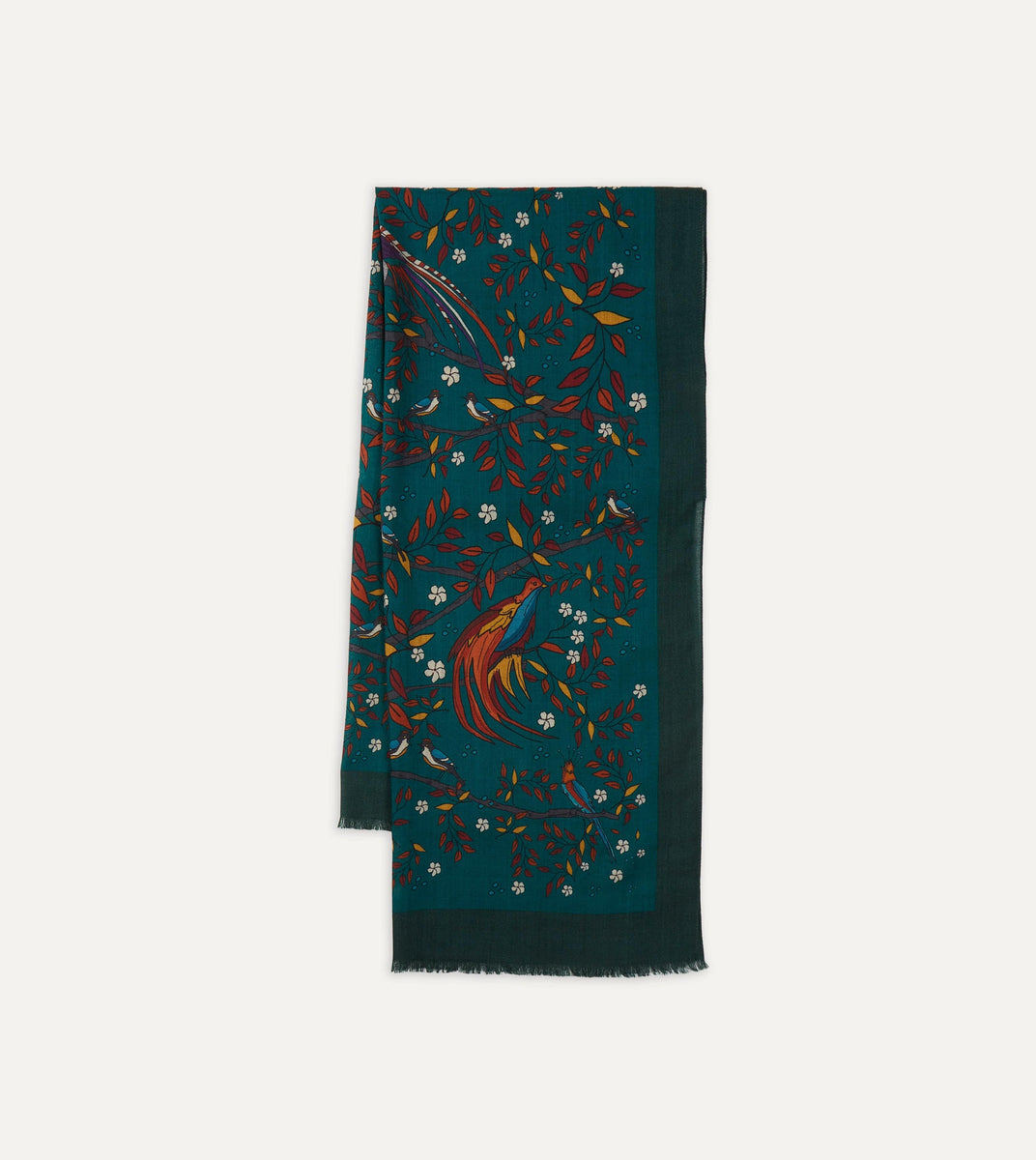 Green Birds of Paradise Print Wool Scarf