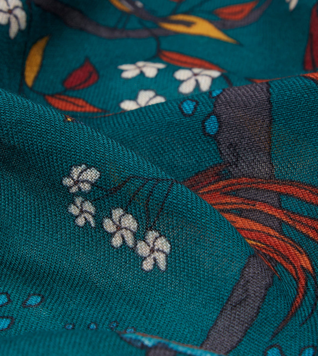 Green Birds of Paradise Print Wool Scarf – Drakes