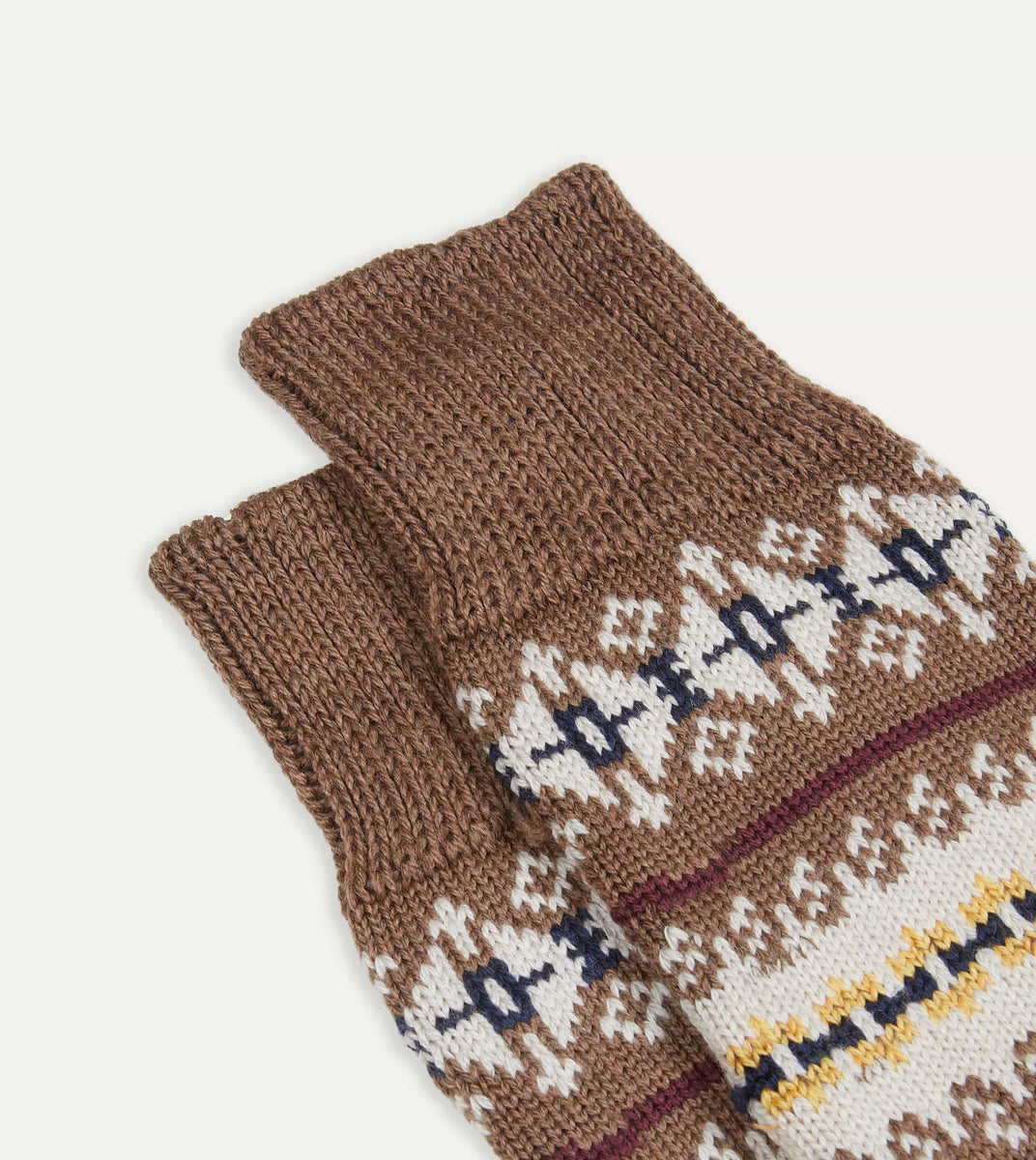 Brown Fair Isle Wool Cotton Socks Drakes