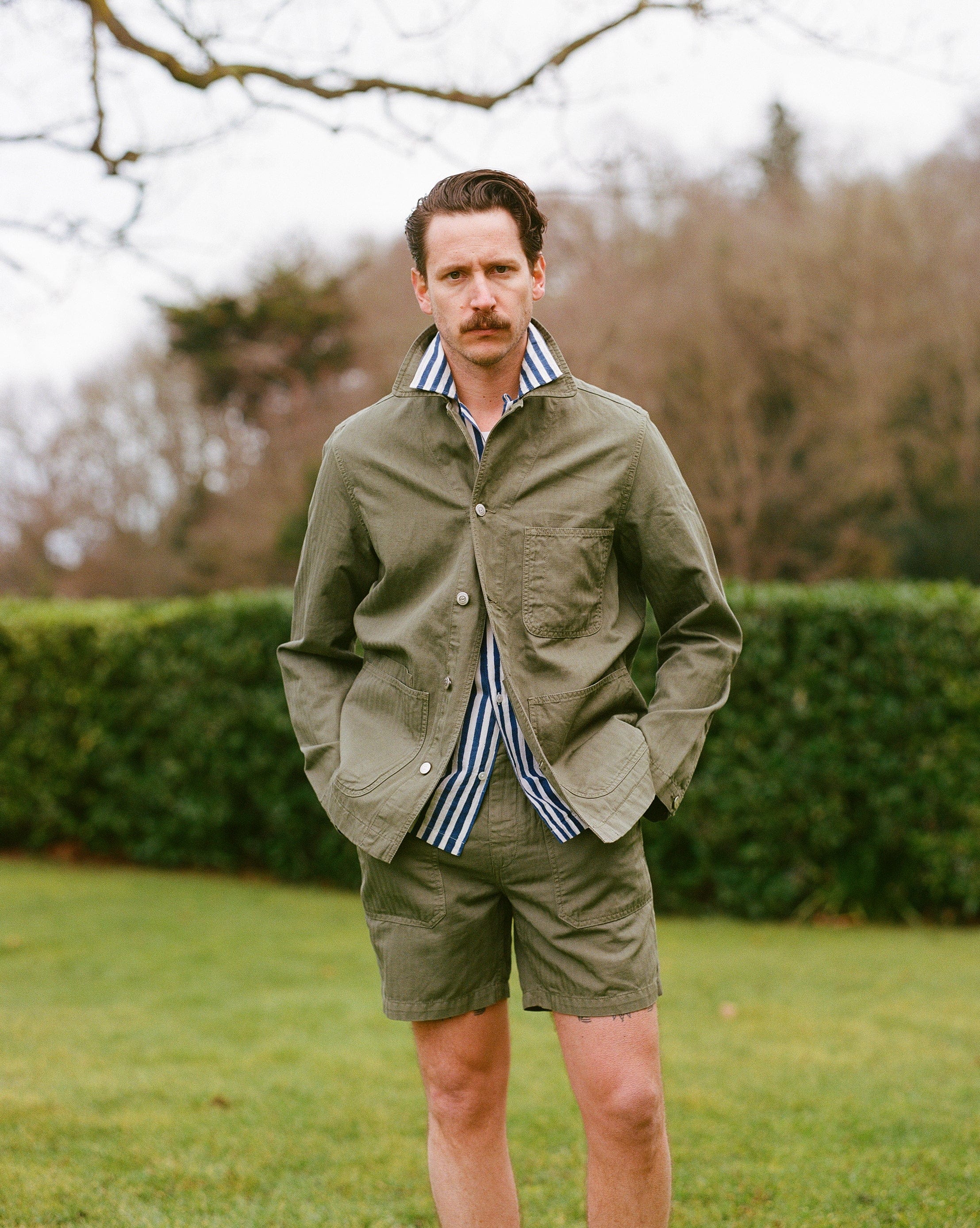 Olive Cotton-Linen Herringbone Fatigue Jacket – Drakes