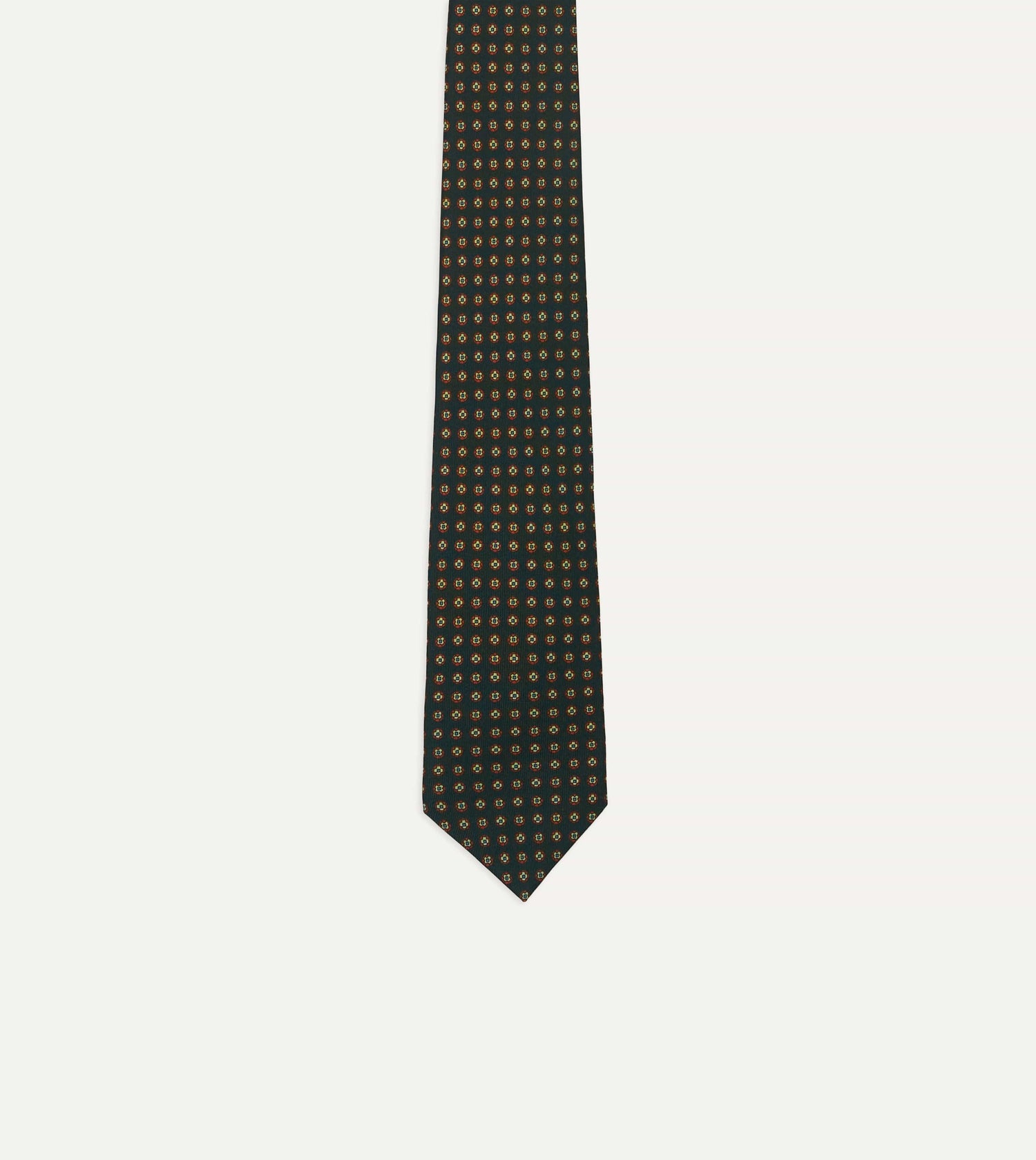 Green Micro Geometric Print Silk Self Tipped Tie