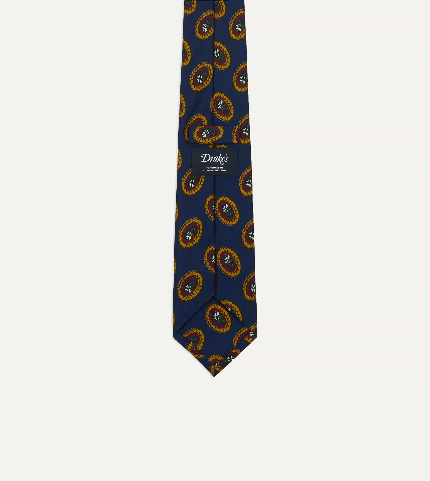 Blue Oval Medallion Print Silk Self Tipped Tie