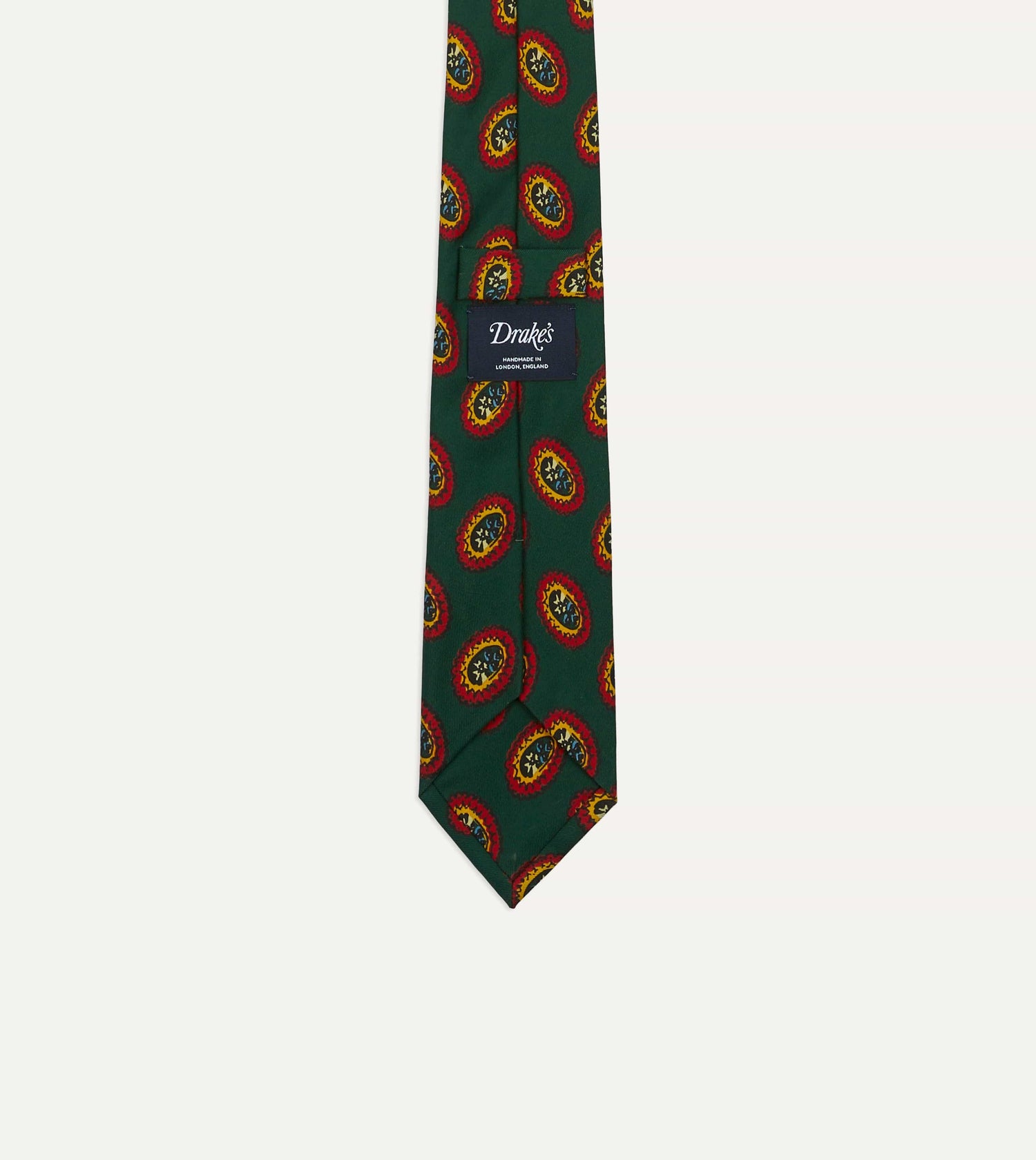 Green Oval Medallion Print Silk Self Tipped Tie