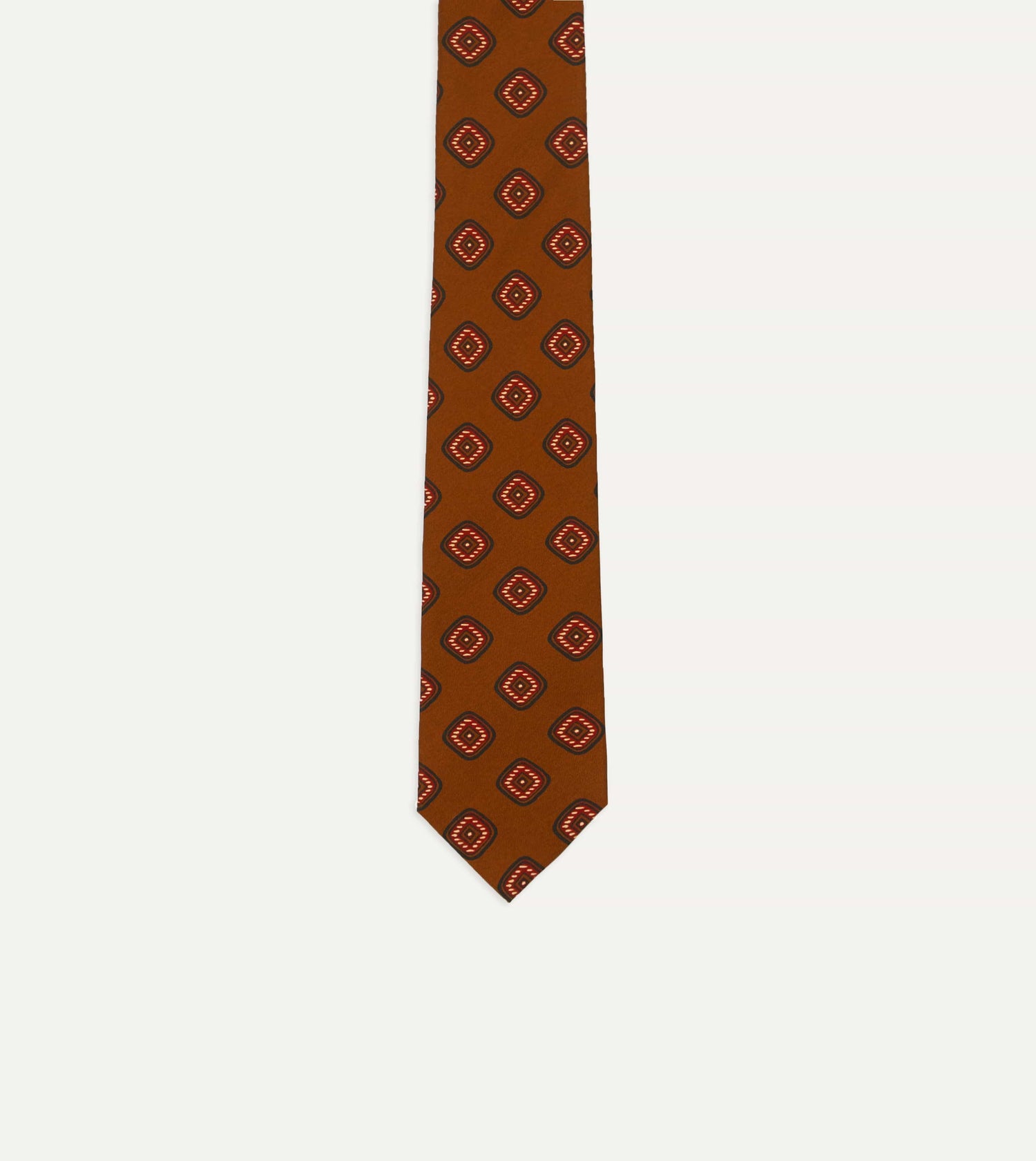 Brown Tile Print 36oz Madder Silk Self Tipped Tie