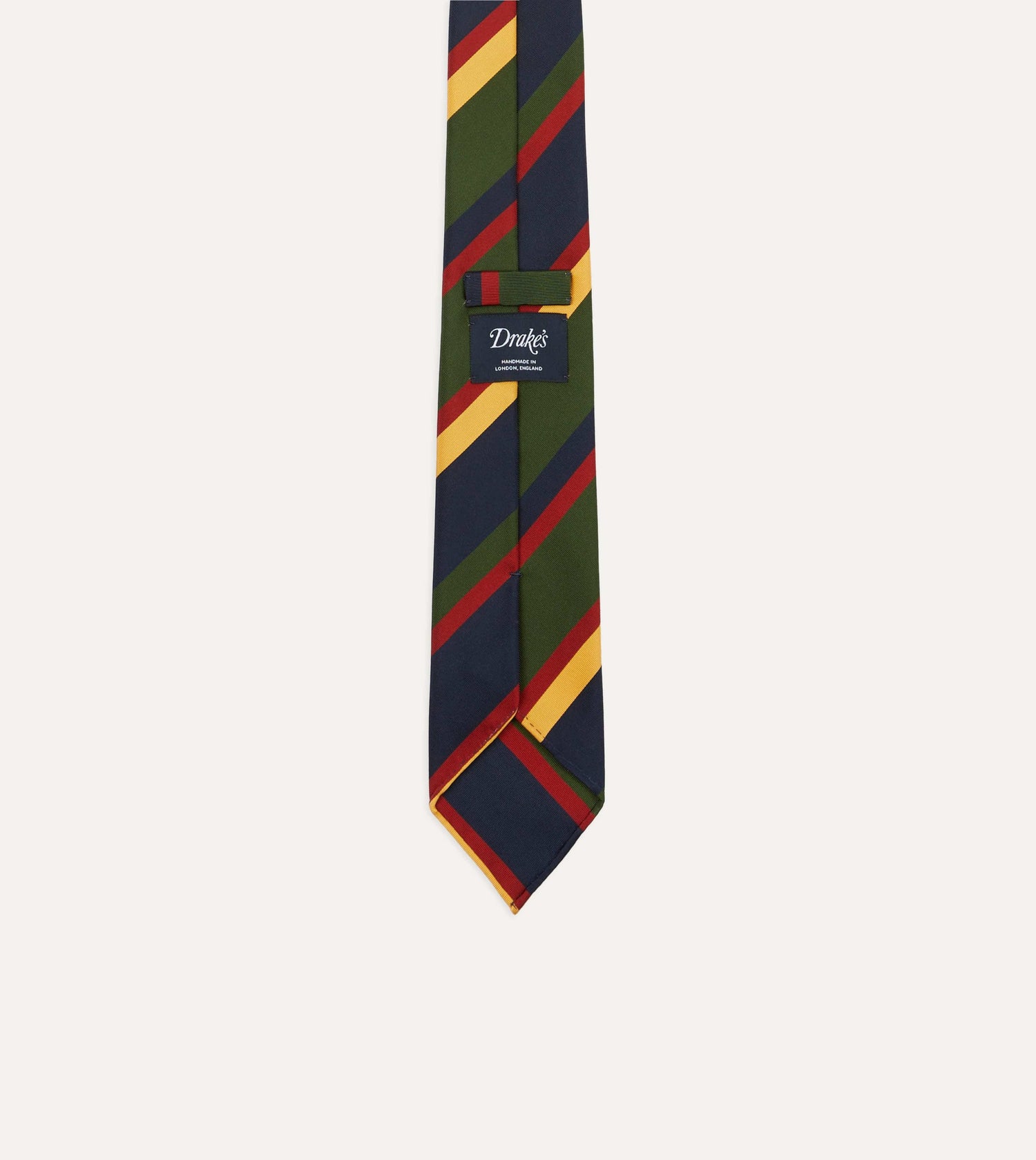 Navy, Red, Green and Yellow Stripe Silk Hand Rolled Tie