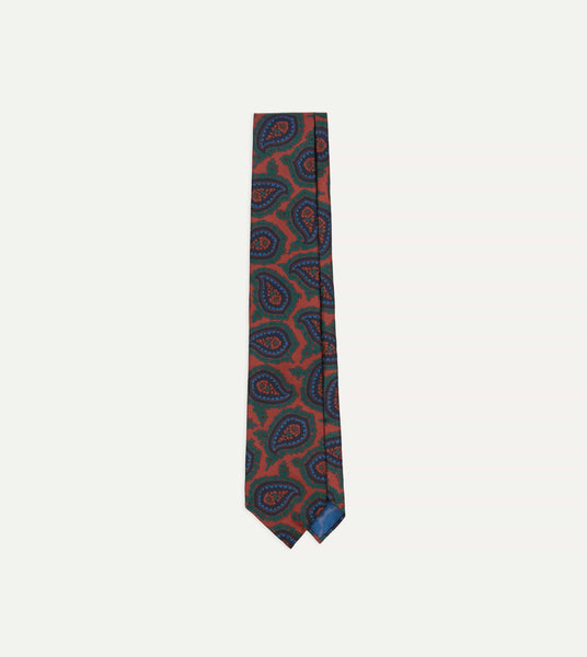 Red Big Paisley Print 40oz Madder Silk Tie – Drakes