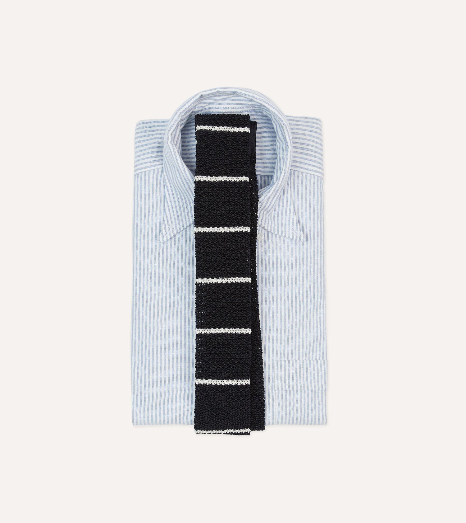 St. JOHN by Drake's Navy Butcher's Stripe Knitted Silk Tie