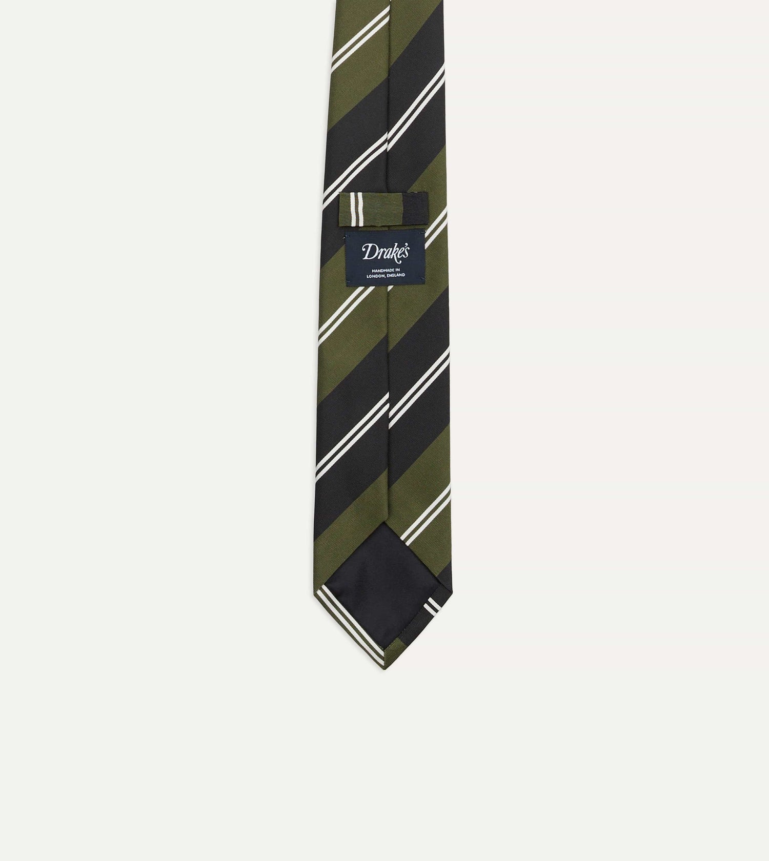 Green, Navy and White Regimental Stripe Mogador Tipped Tie