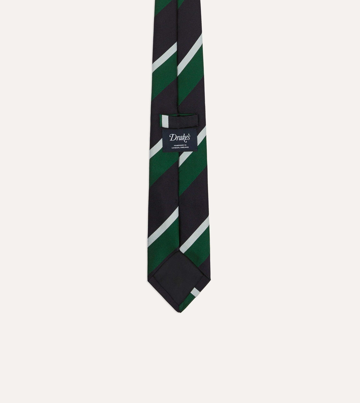 Green, Navy and White Stripe Tipped Repp Silk Tie