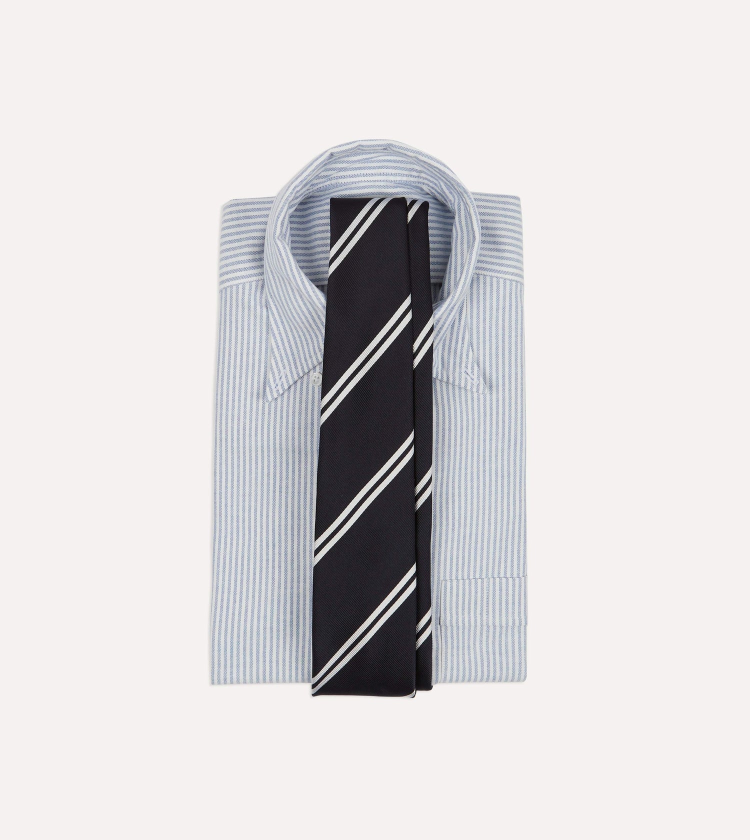 Navy Stripe Tipped Repp Silk Tie