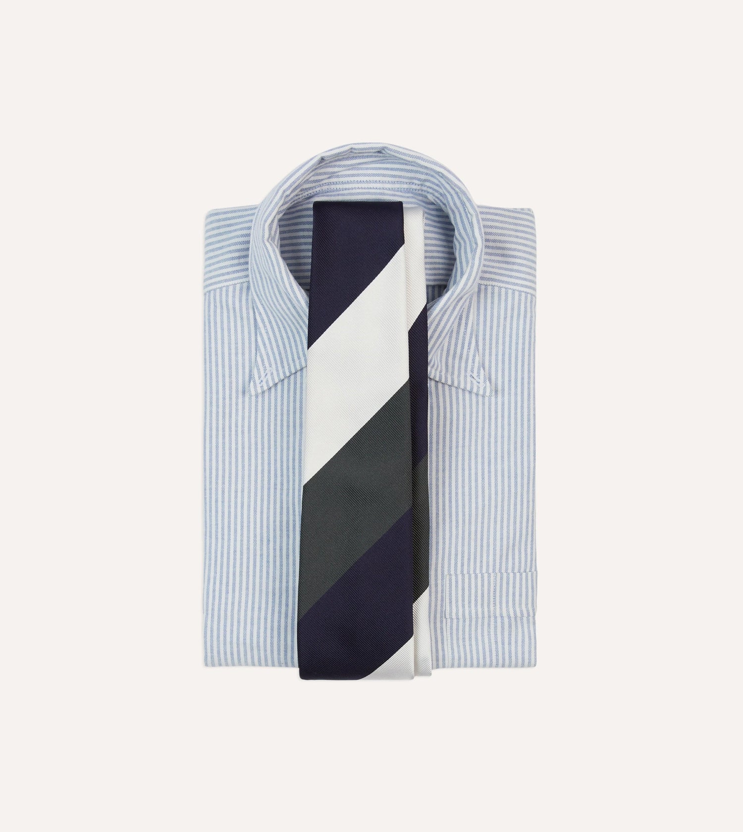 White, Navy and Grey Wide Stripe Repp Silk Tipped Tie