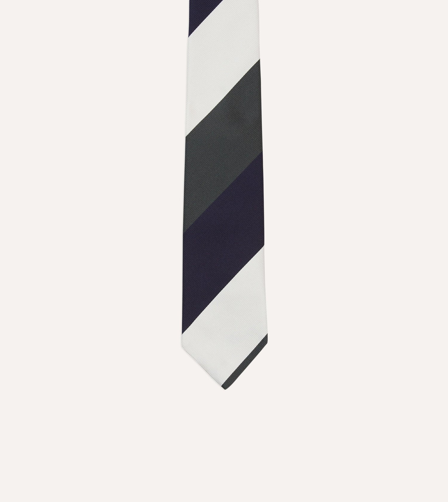 White, Navy and Grey Wide Stripe Repp Silk Tipped Tie