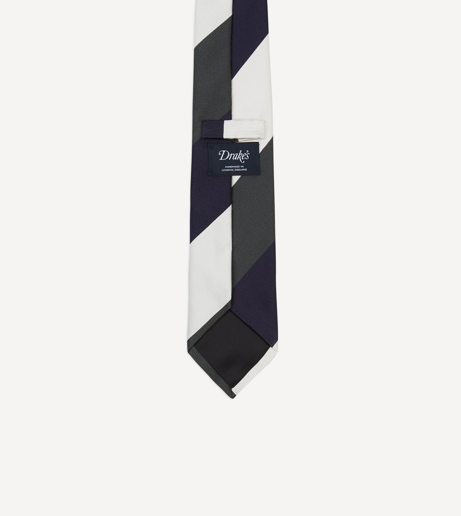 White, Navy and Grey Wide Stripe Repp Silk Tipped Tie