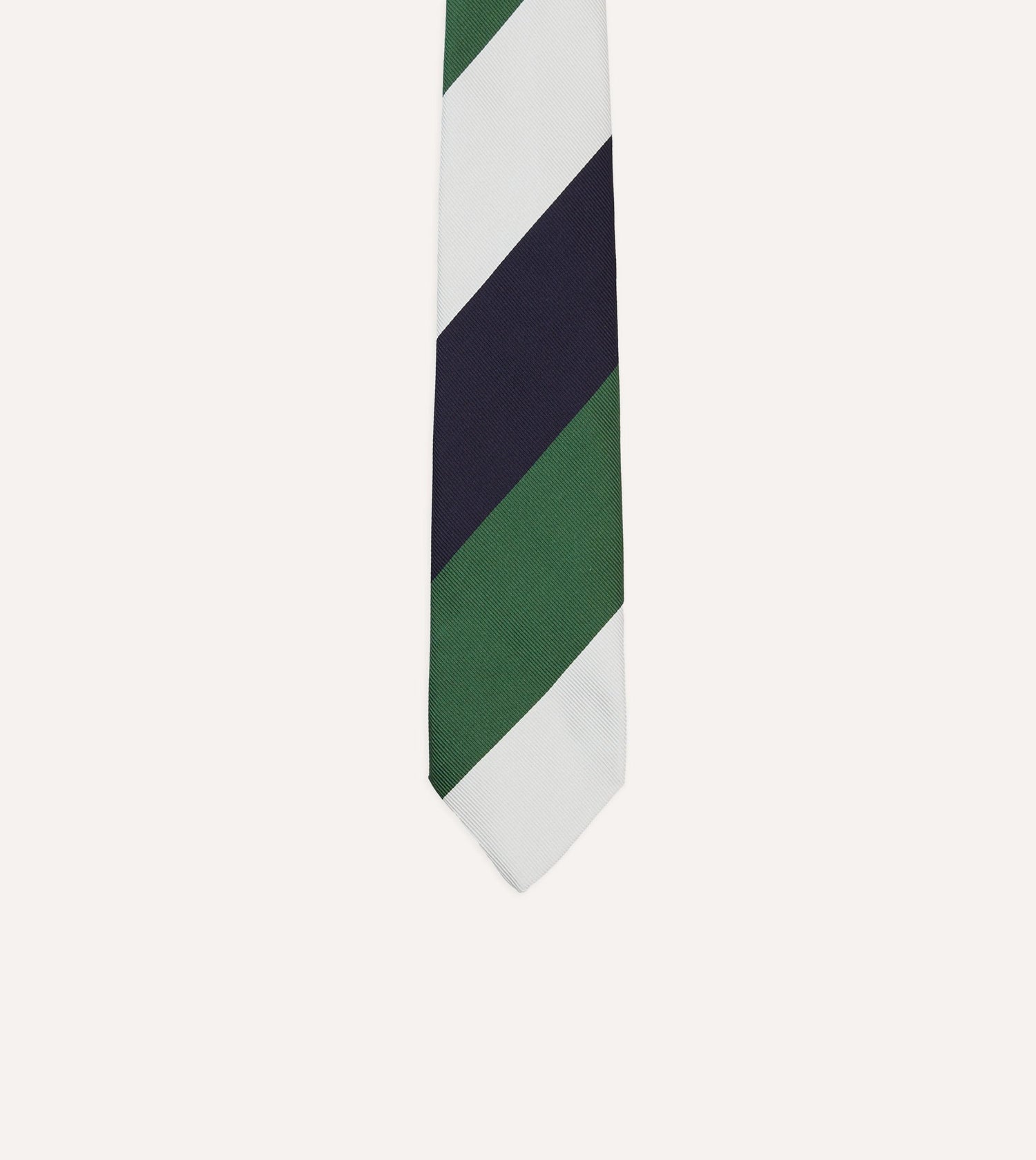 White, Navy and Green Wide Stripe Repp Silk Tipped Tie