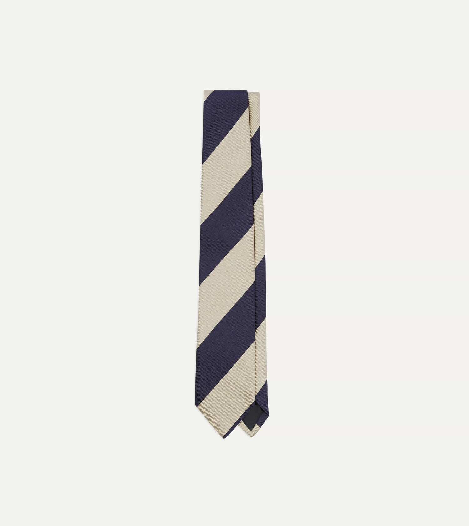 Navy and Ecru Wide Stripe Repp Silk Tipped Tie