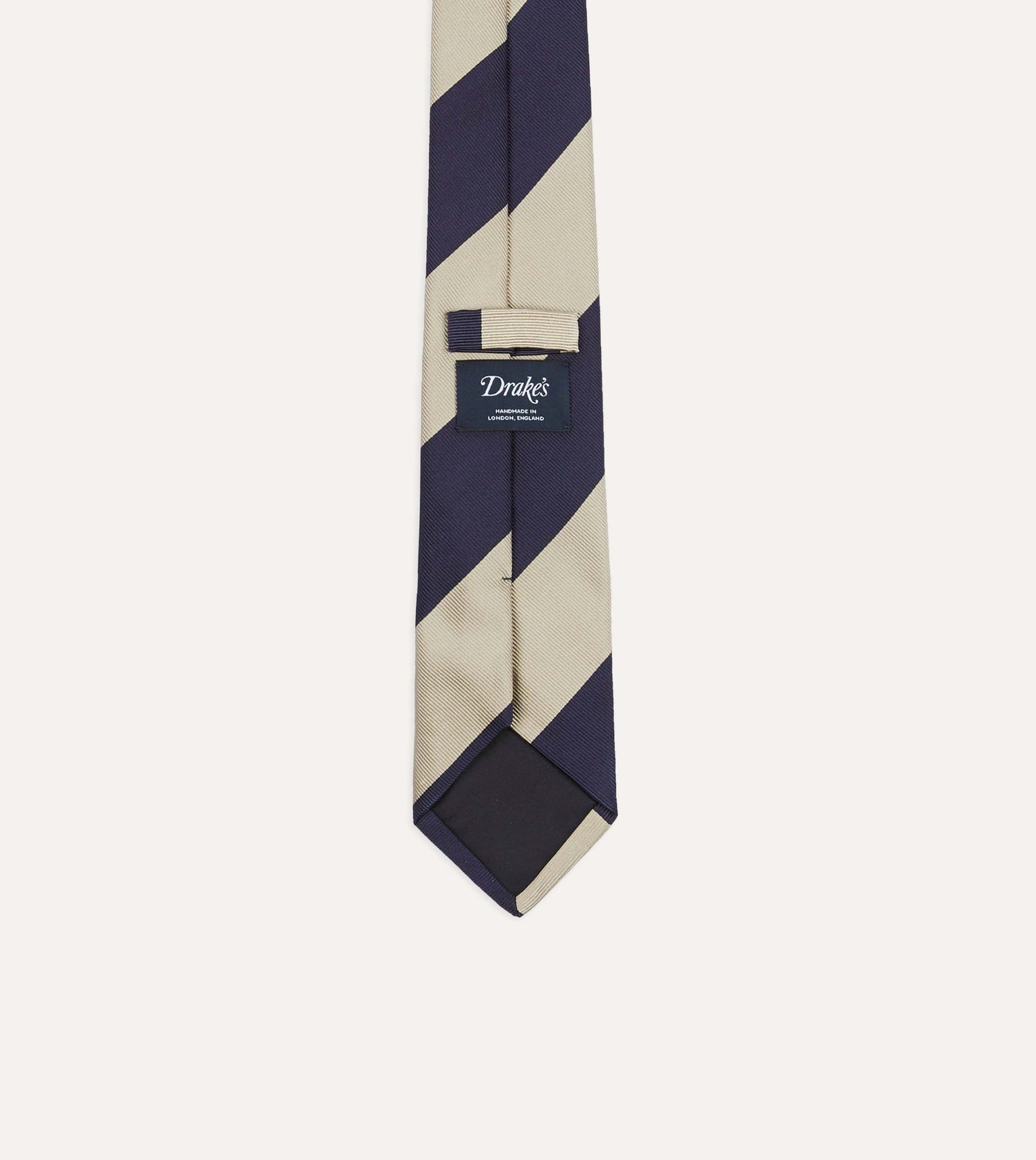 Navy and Ecru Wide Stripe Repp Silk Tipped Tie