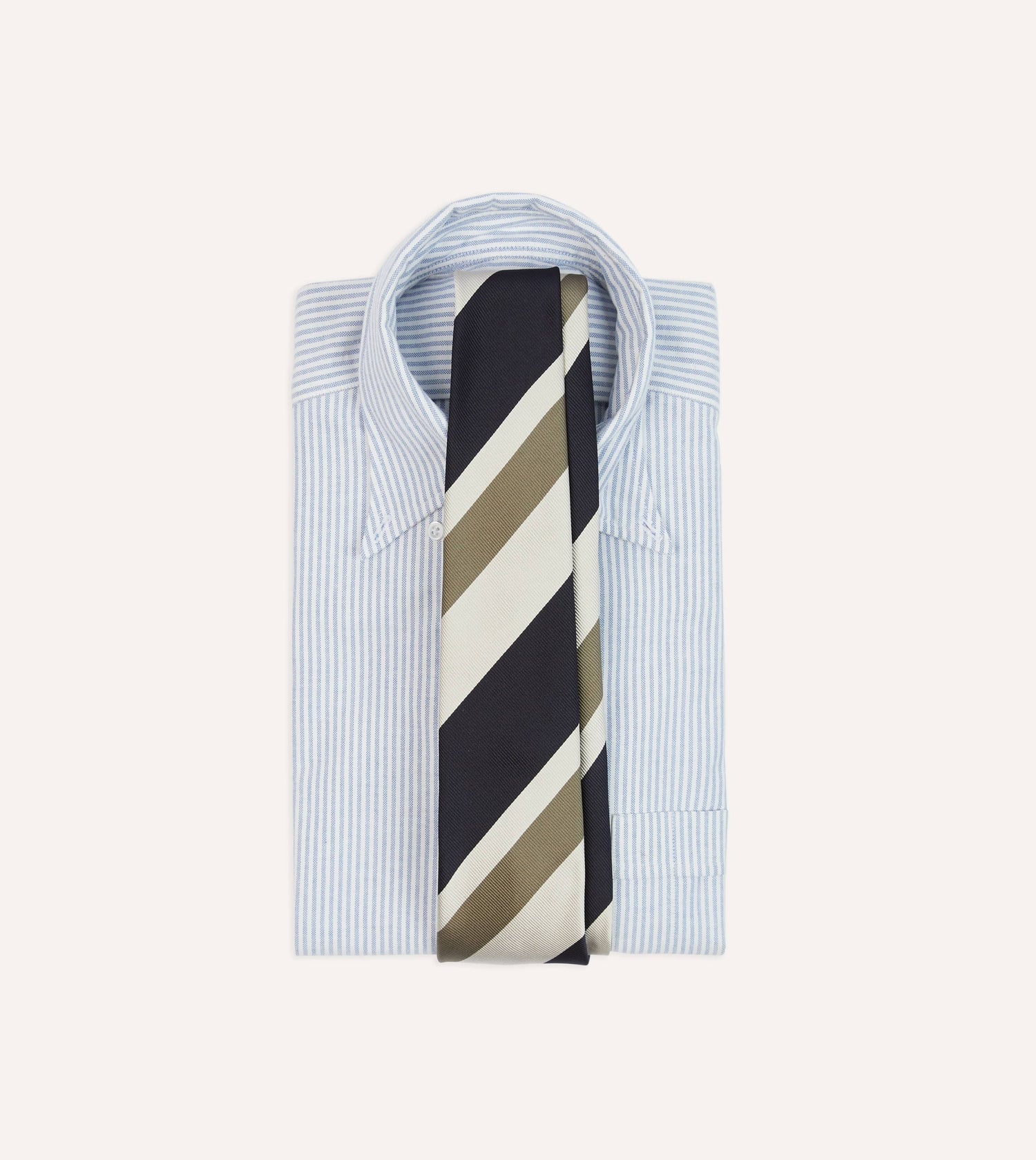 Navy and Olive Broad Stripe Silk Tipped Tie