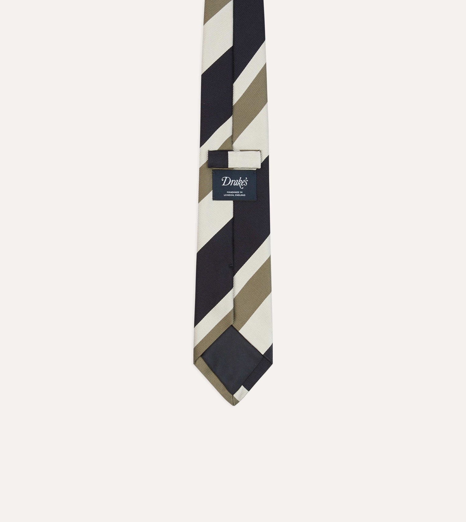 Navy and Olive Broad Stripe Silk Tipped Tie