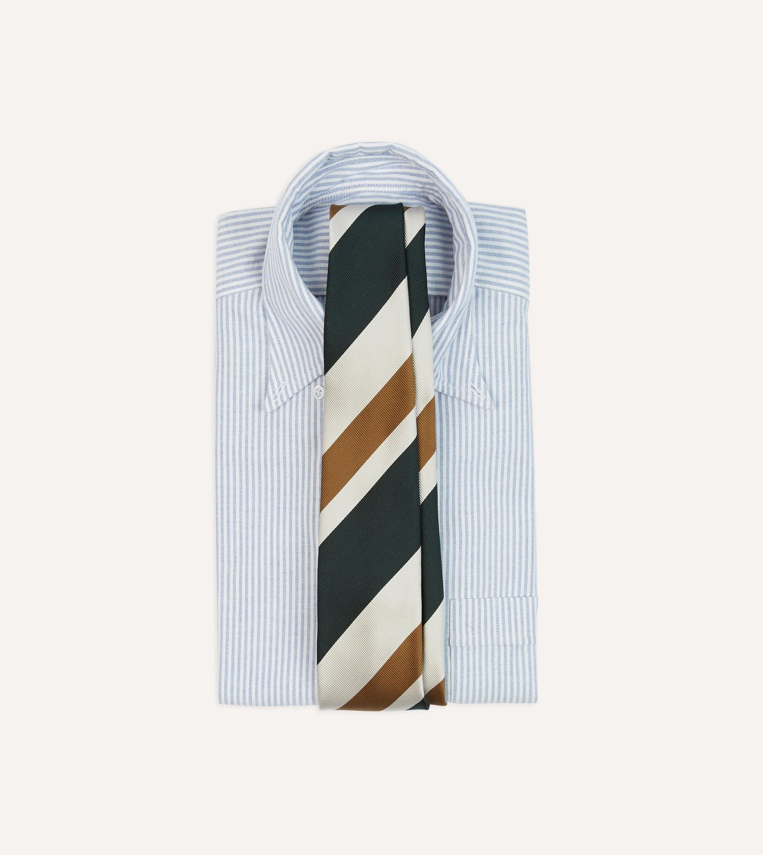 Rust and Green Broad Stripe Silk Tipped Tie