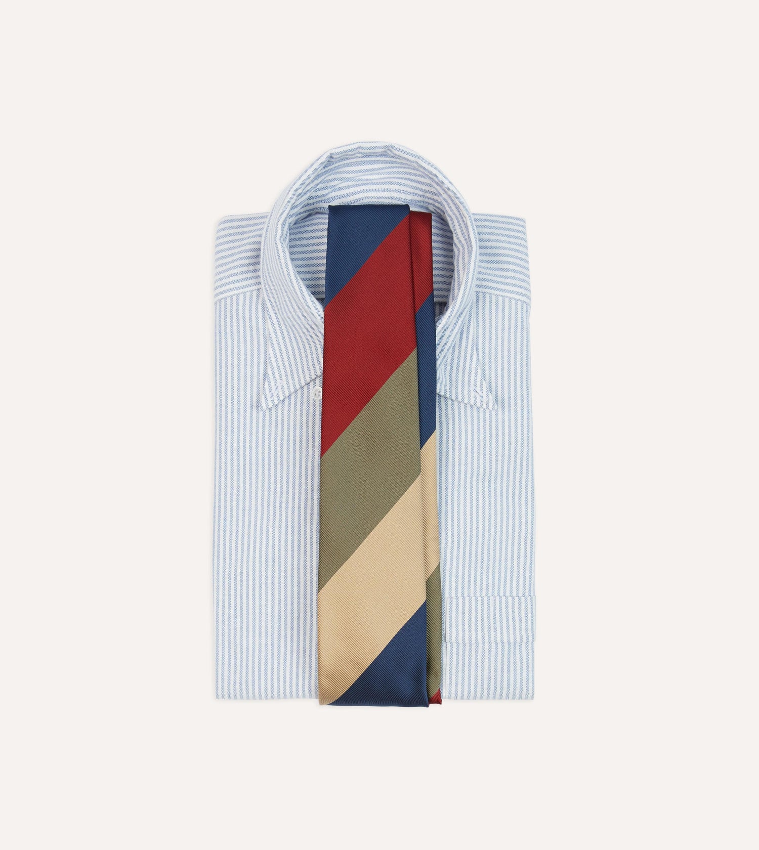 Red, Green and Navy Wide Stripe Repp Silk Cotton Tipped Tie