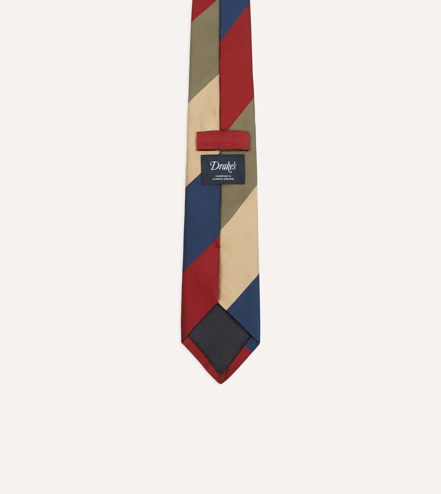 Red, Green and Navy Wide Stripe Repp Silk Cotton Tipped Tie