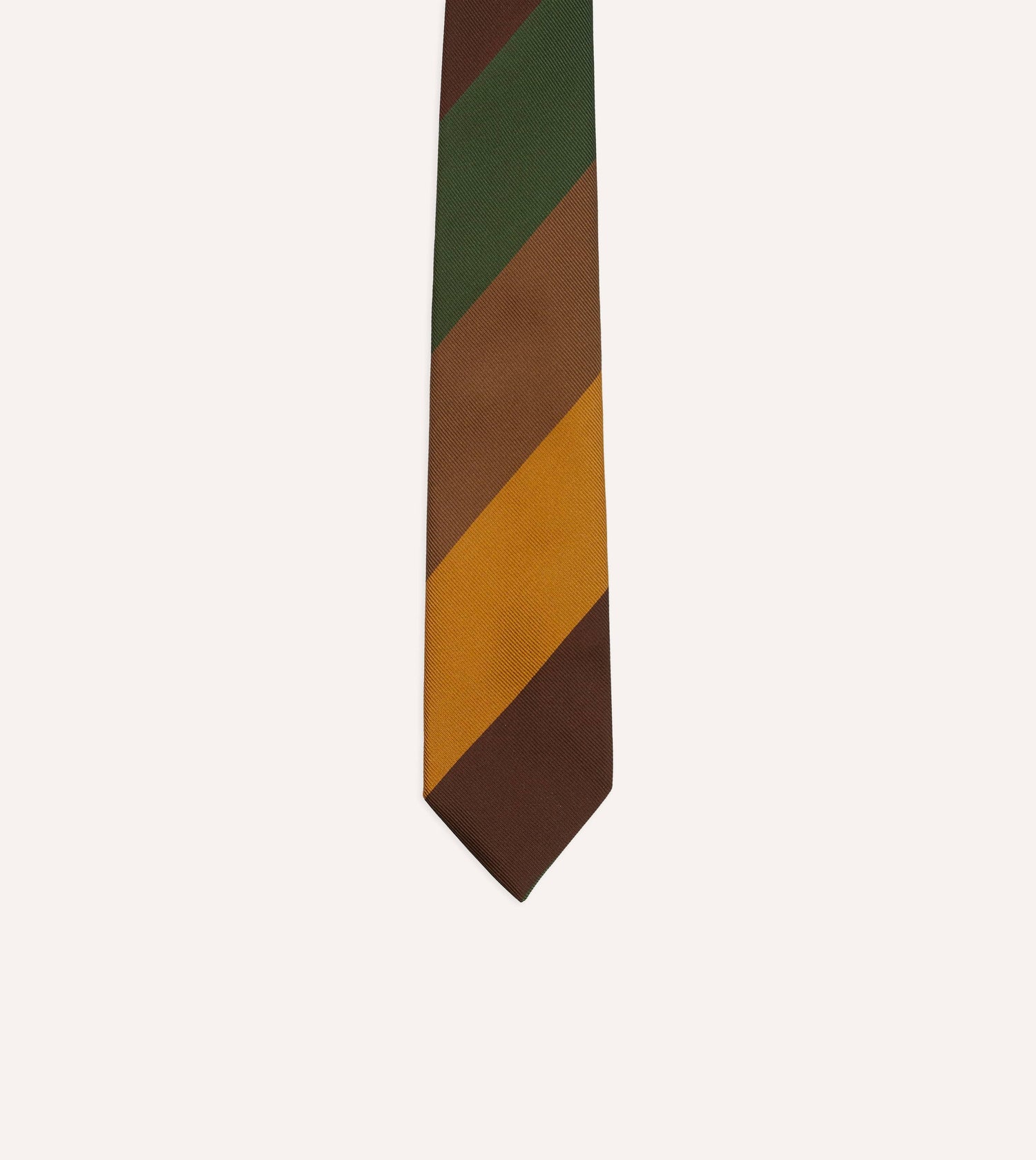 Brown, Green and Yellow Wide Stripe Repp Silk Cotton Tipped Tie