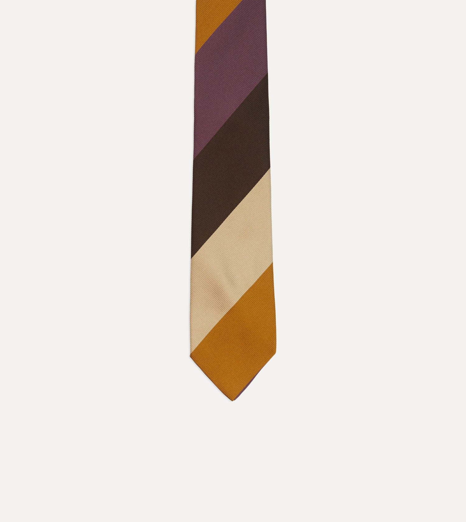 Purple, Brown and Cream Wide Stripe Repp Silk Tipped Tie