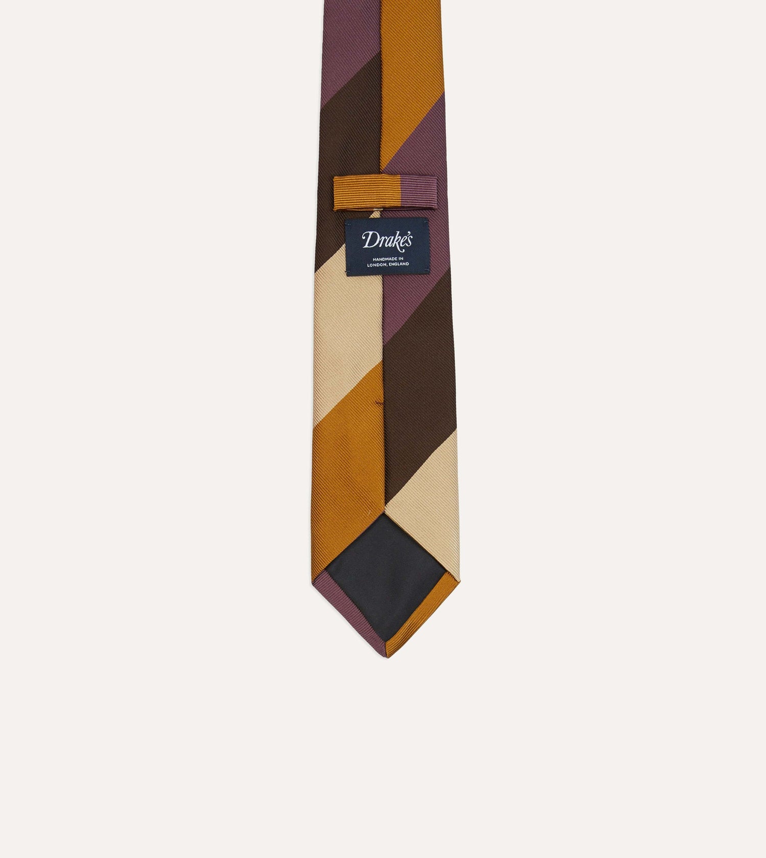 Purple, Brown and Cream Wide Stripe Repp Silk Tipped Tie