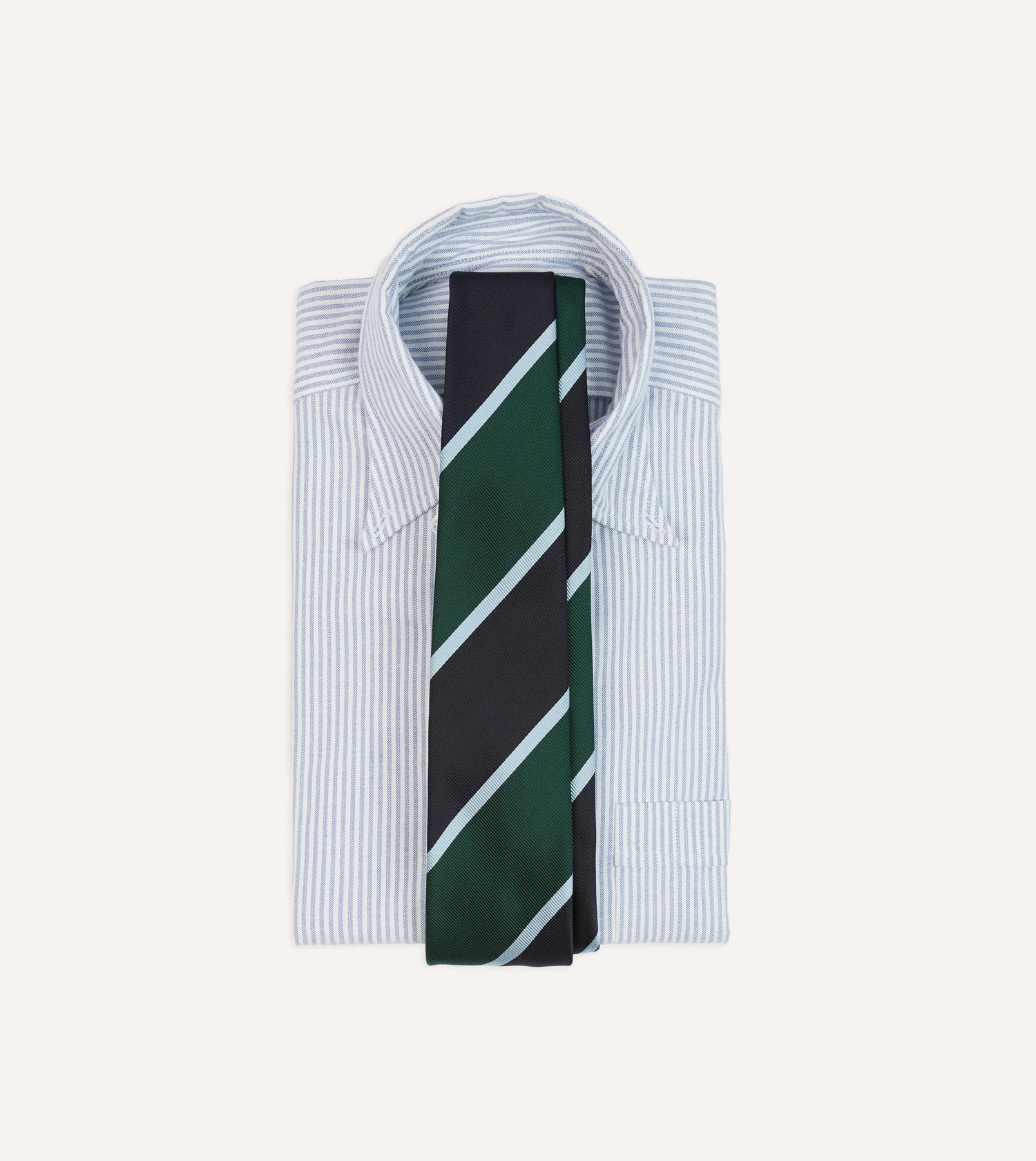 Navy and Green Broad Stripe Mogador Silk Tipped Tie