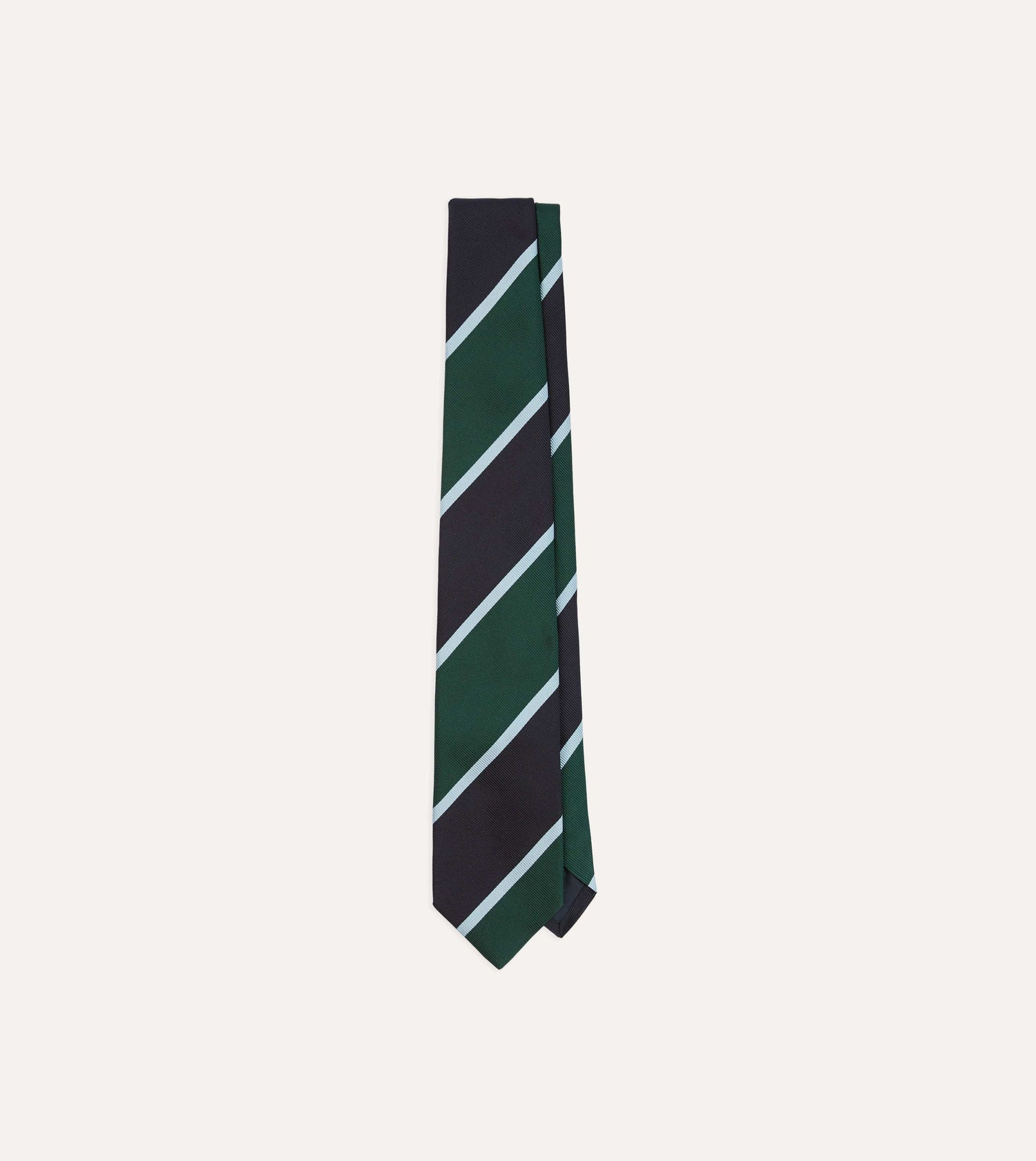 Navy and Green Broad Stripe Mogador Silk Tipped Tie