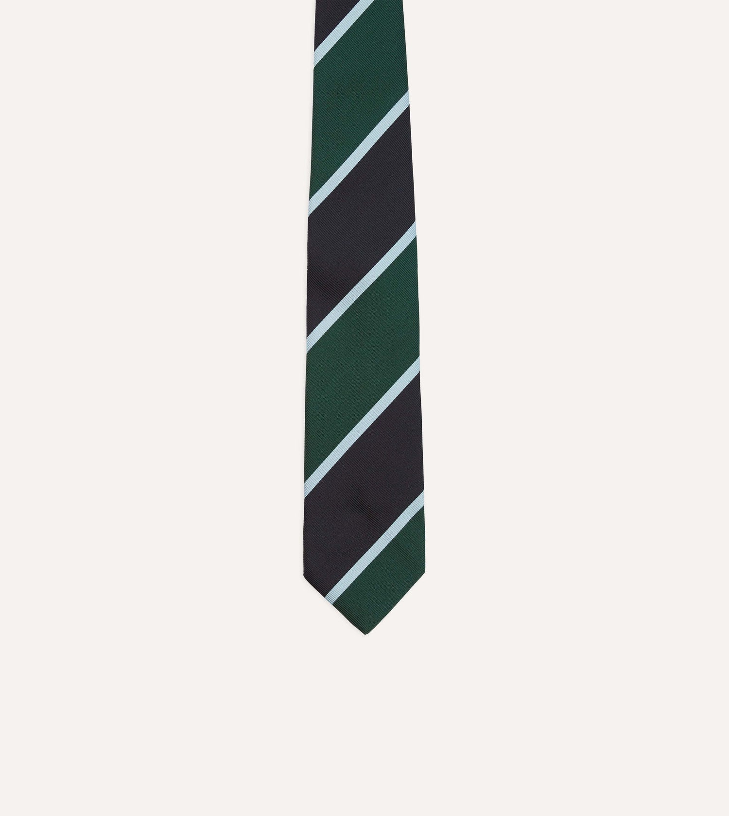 Navy and Green Broad Stripe Mogador Silk Tipped Tie