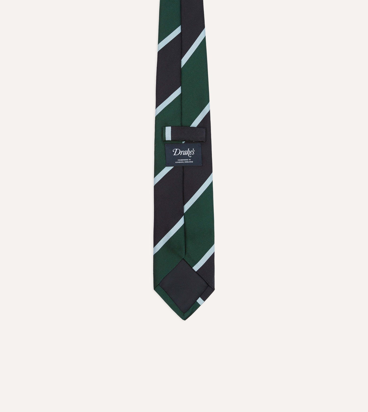 Navy and Green Broad Stripe Mogador Silk Tipped Tie