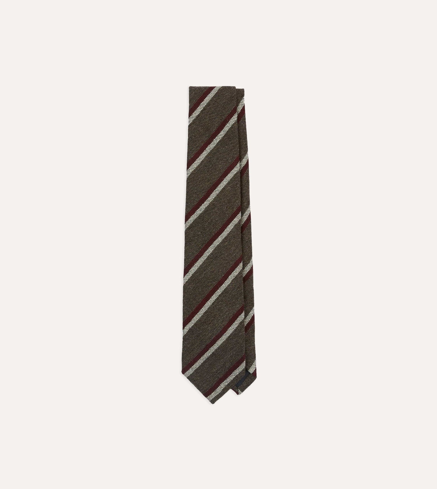 Brown, White and Red Double Stripe Tipped Wool Tie