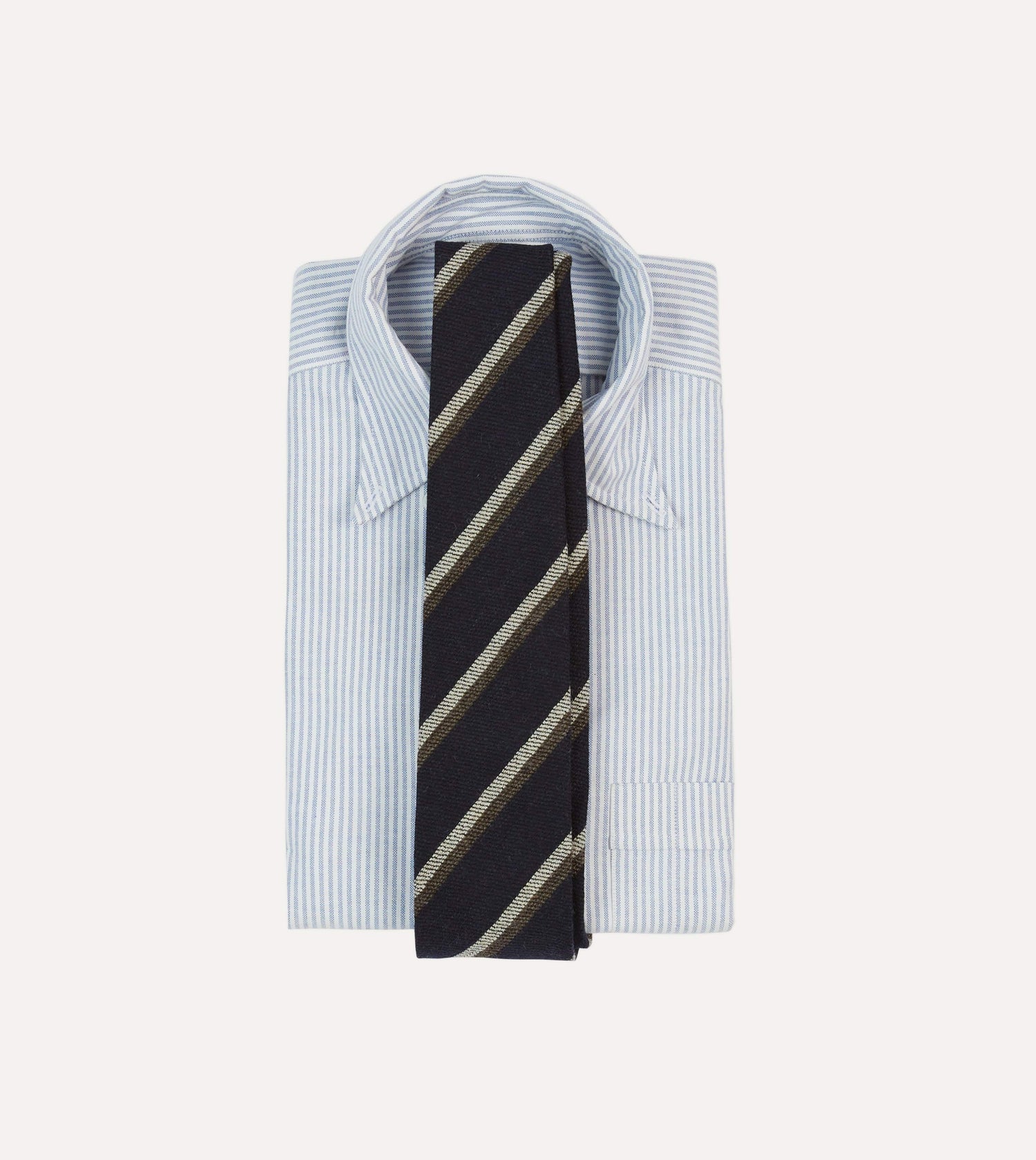 Navy, White and Brown Double Stripe Tipped Wool Tie