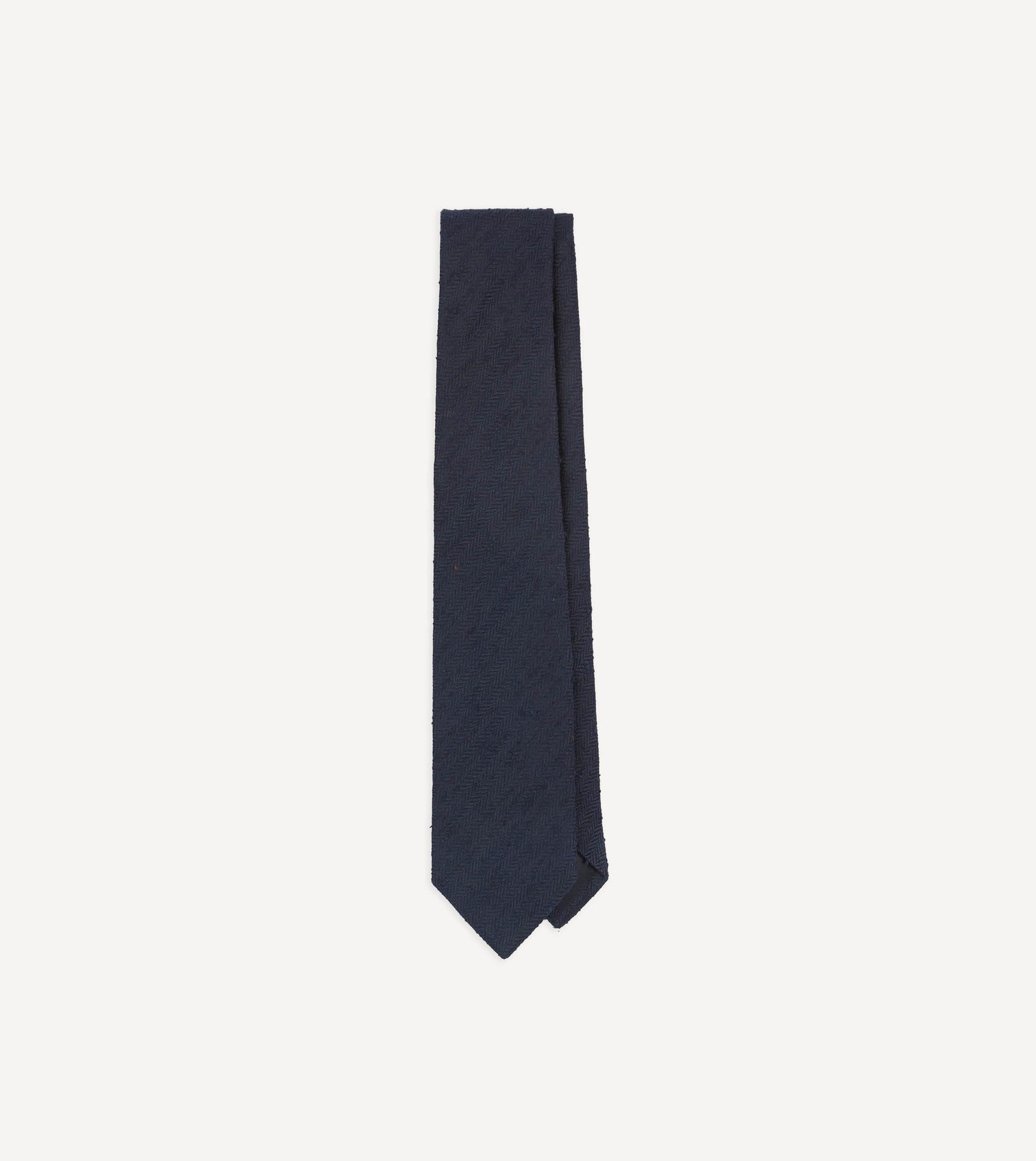 Navy Herringbone Shantung Silk Tipped Tie