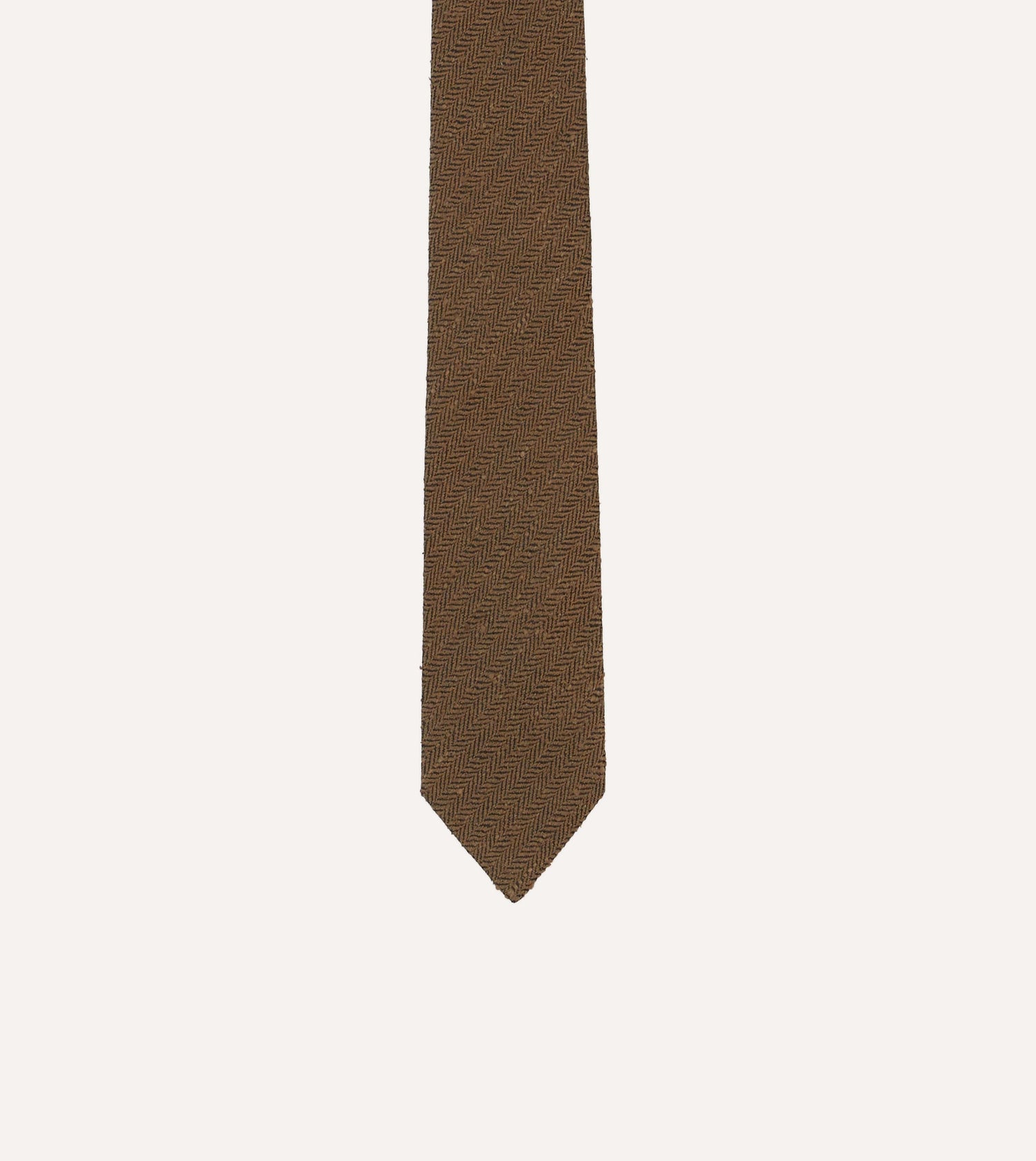 Brown Herringbone Shantung Silk Tipped Tie