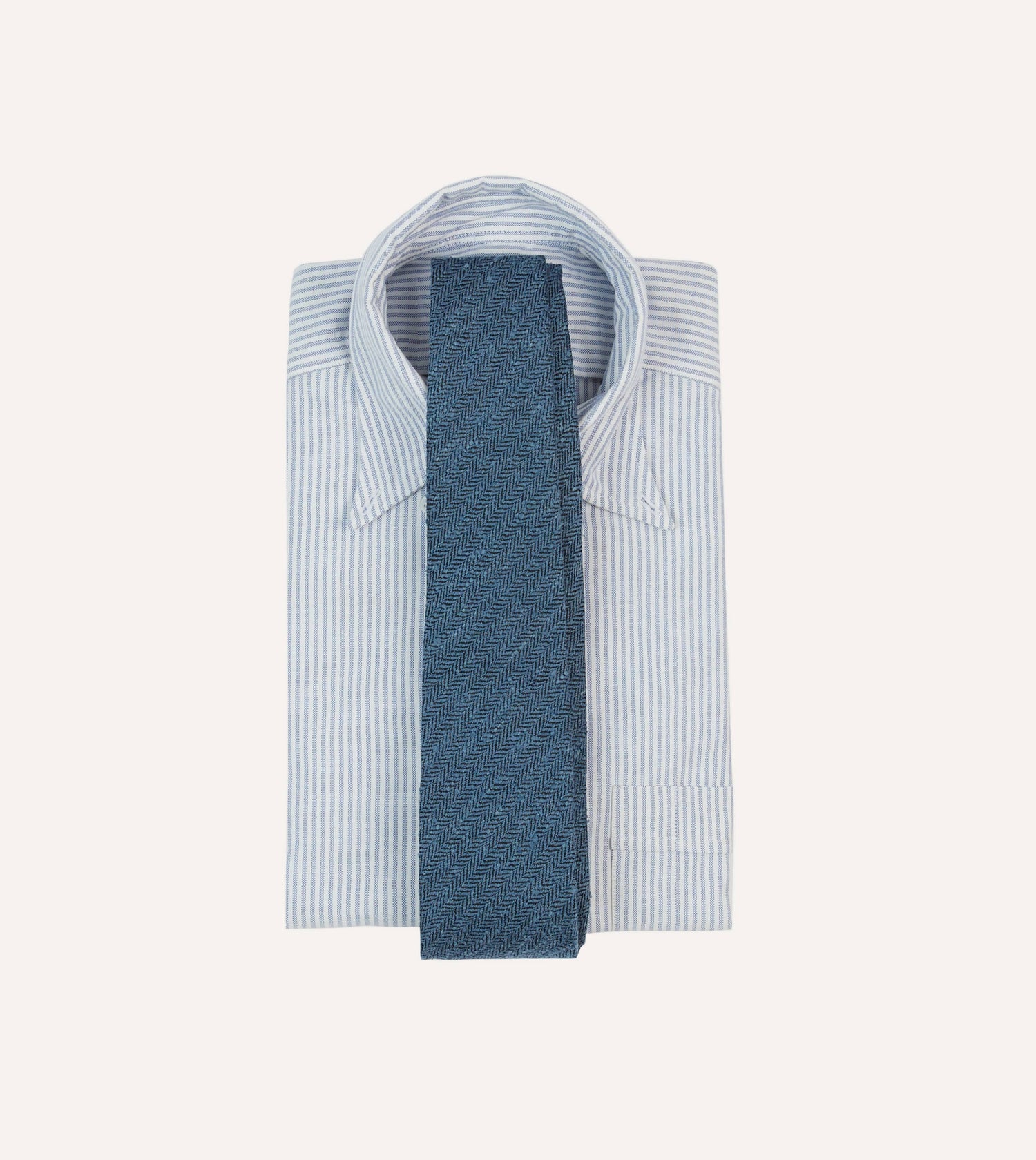 Blue Herringbone Shantung Silk Tipped Tie