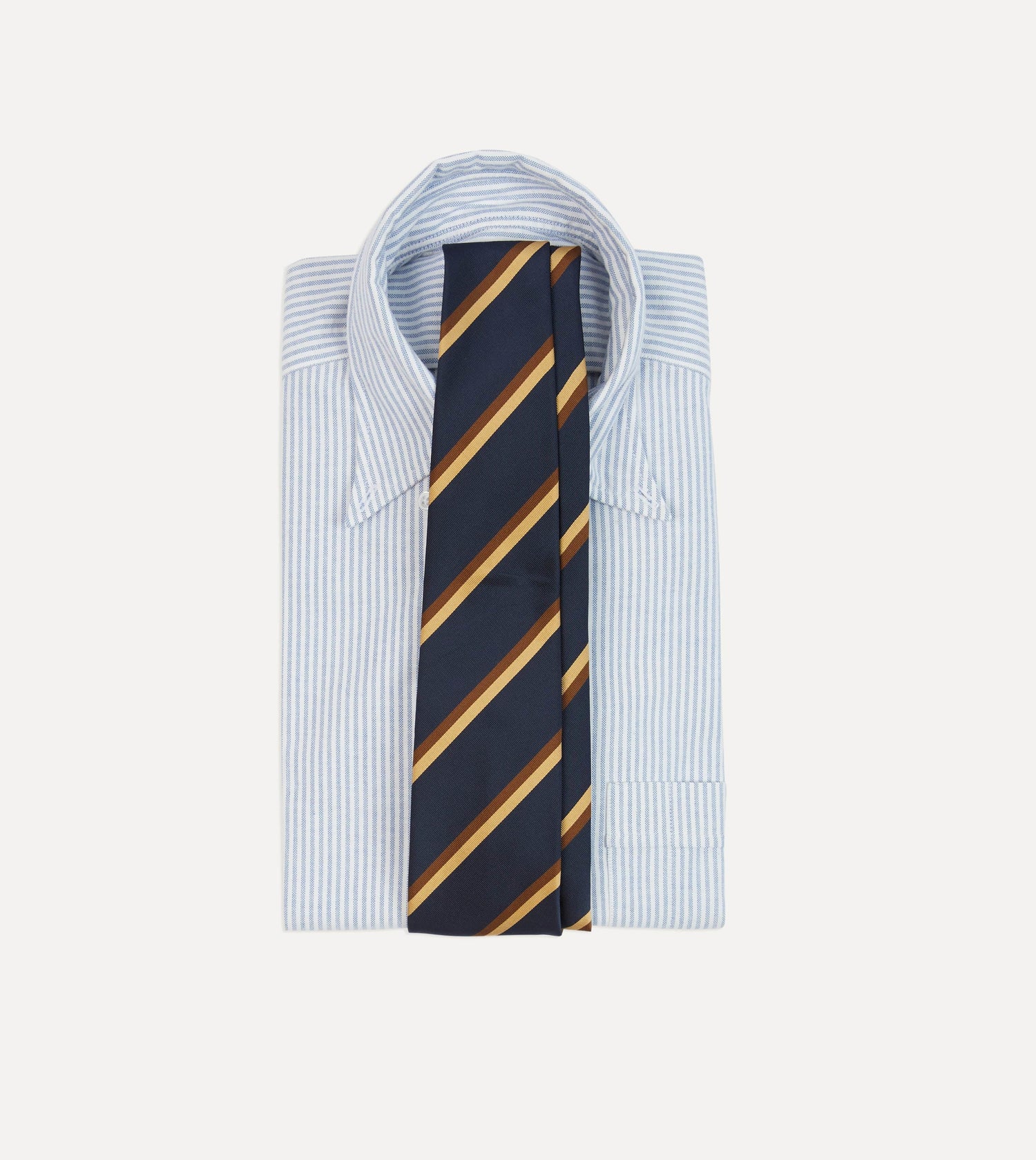 Navy, Gold and Brown Double Stripe Mogador Silk Tipped Tie