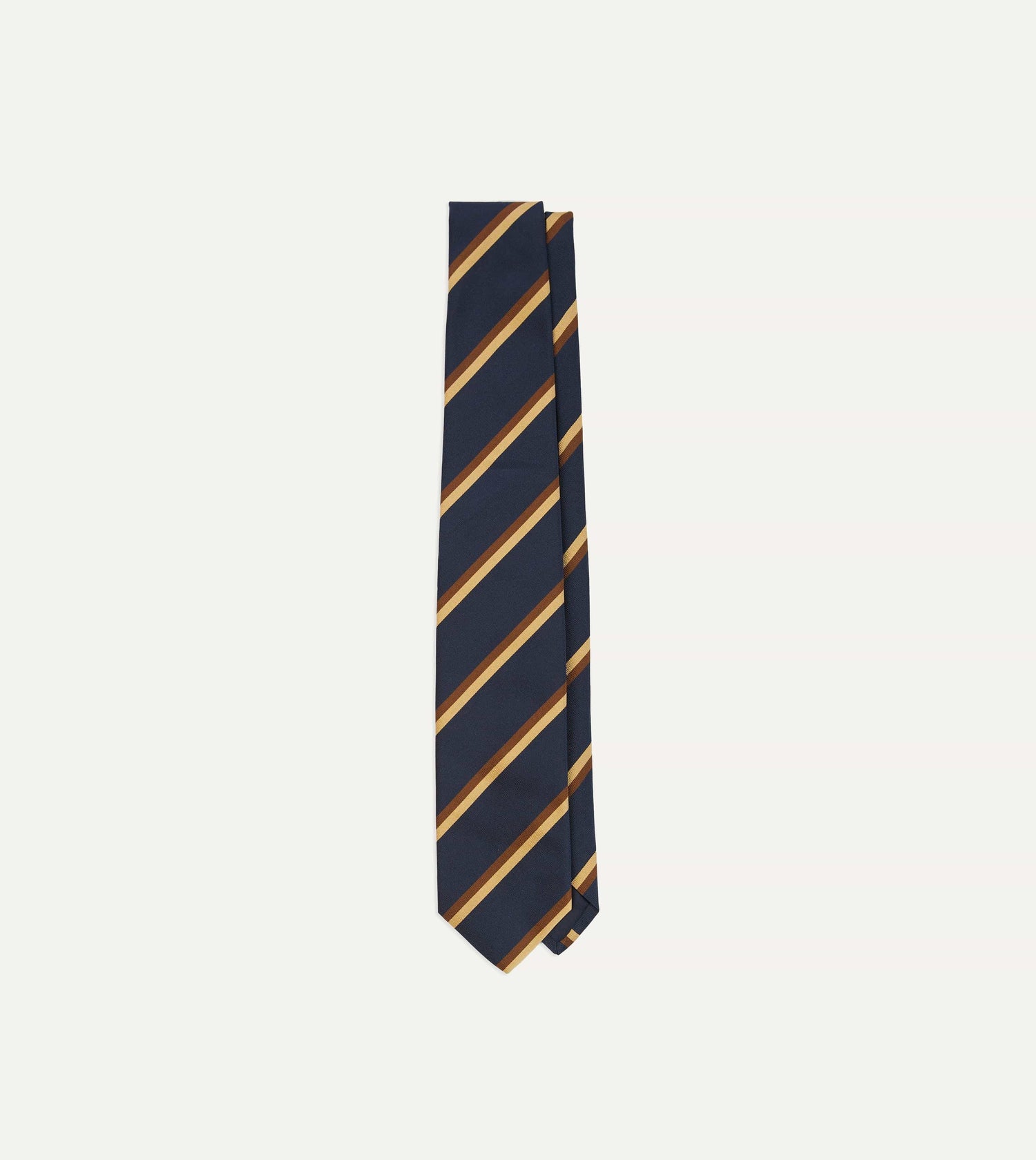 Navy, Gold and Brown Double Stripe Mogador Silk Tipped Tie