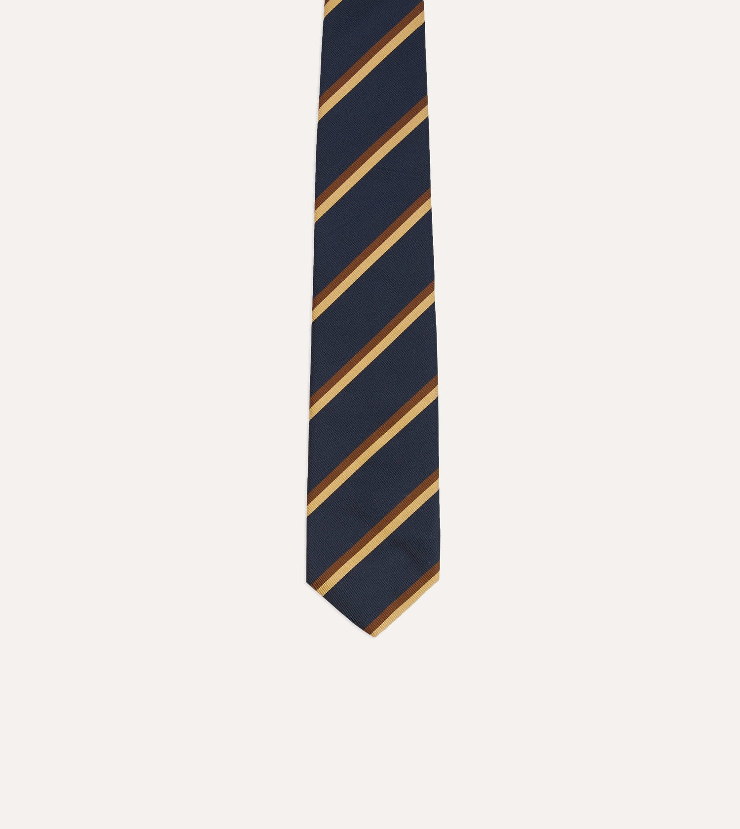 Navy, Gold and Brown Double Stripe Mogador Silk Tipped Tie