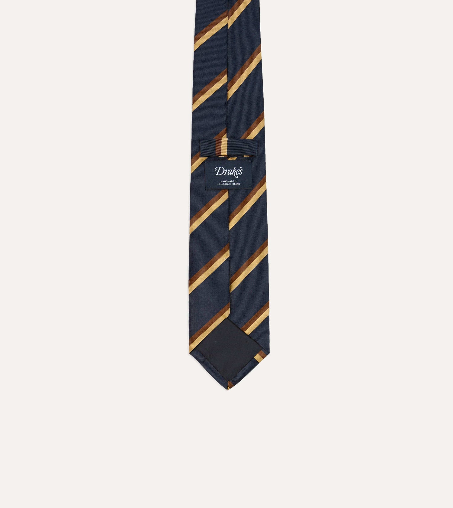 Navy, Gold and Brown Double Stripe Mogador Silk Tipped Tie