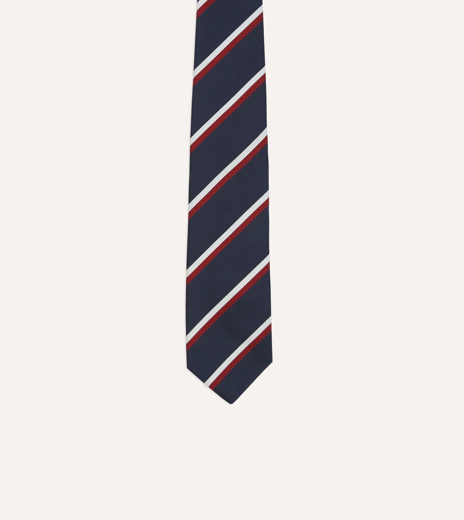 Navy, Red and White Double Stripe Mogador Silk Tipped Tie