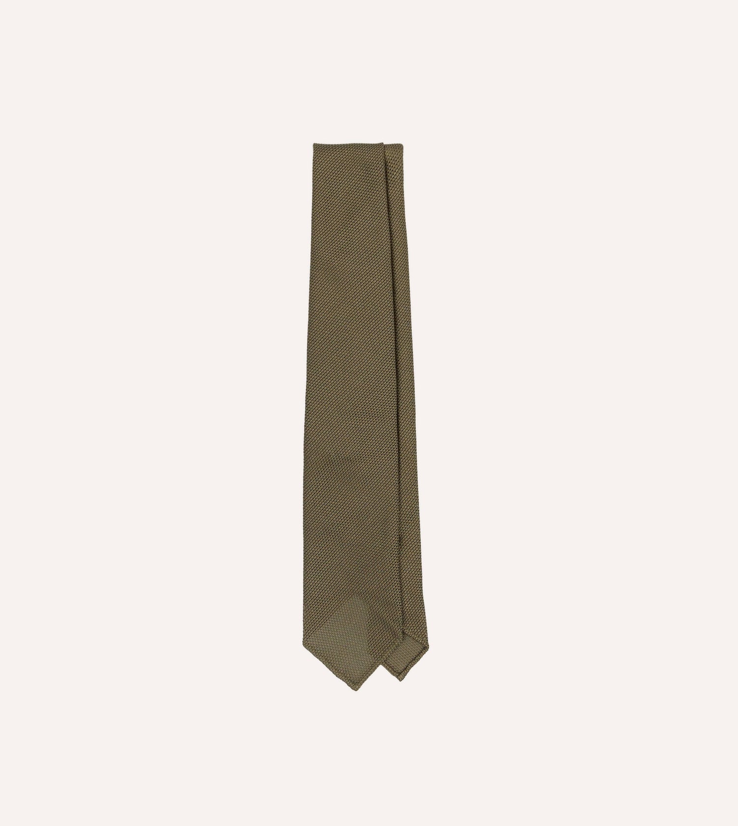 Khaki Green Fine Woven Grenadine Silk Hand Rolled Tie