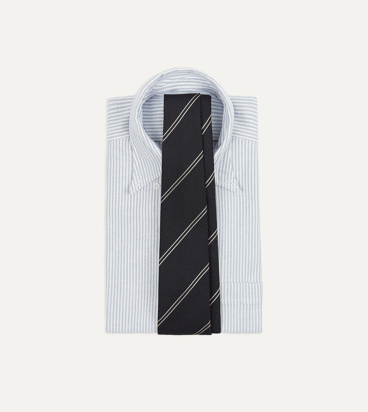 Navy and Silver Sandwich Stripe Hand Rolled Silk Grenadine Tie