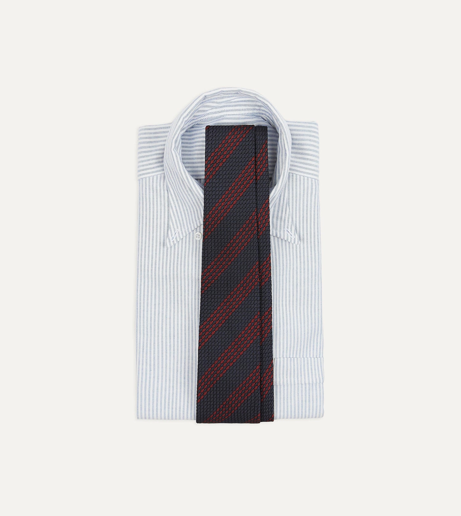 Navy and Red Stripe Hand Rolled Large Knot Grenadine Tie