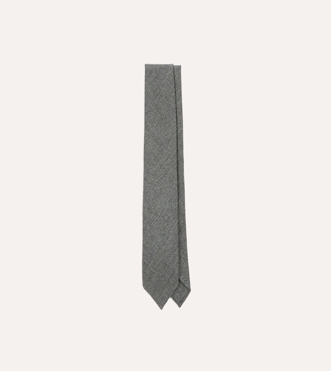 Grey Herringbone Hand Rolled Wool Tie – Drakes
