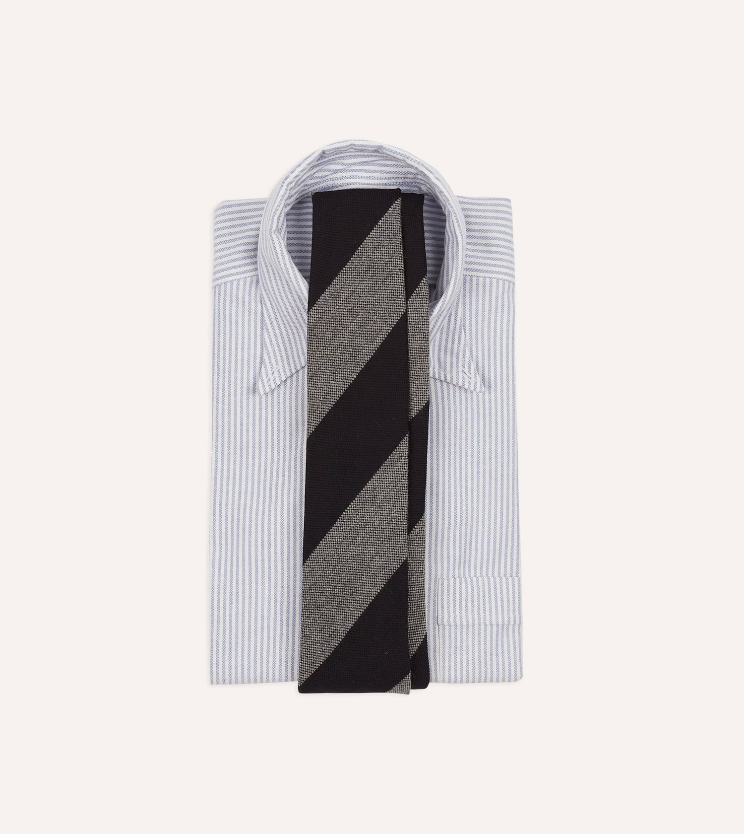 Grey and Black Block Stripe Hand Rolled Wool Tie