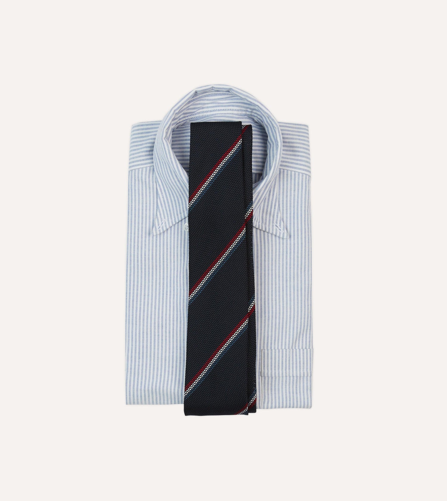 Navy, Red and White Stripe Silk Grenadine Tie