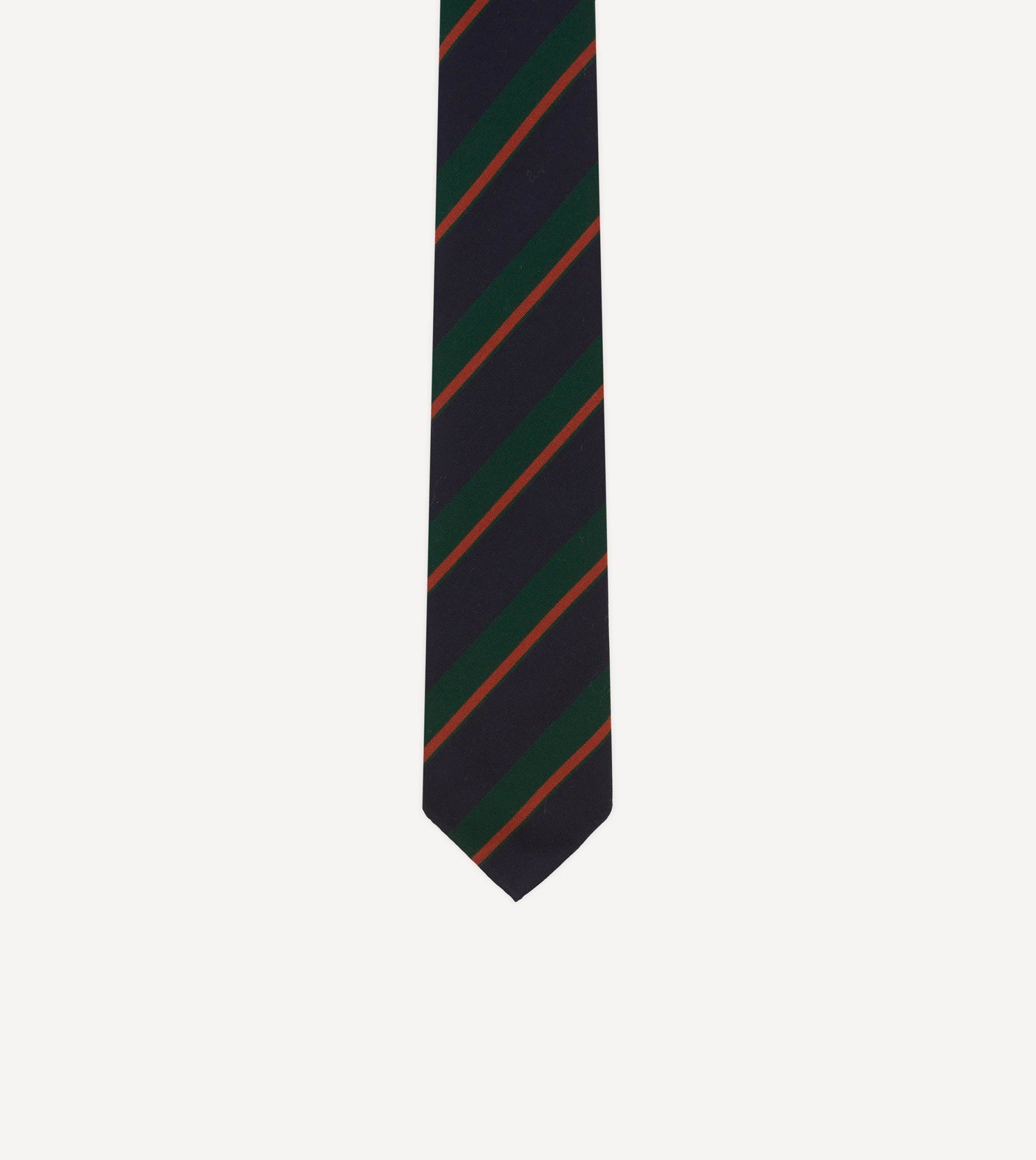 Navy, Green and Orange Stripe Mogador Wool Cotton Hand Rolled Tie